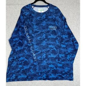 Ocean Coast Shirt Mens 2X Big Tall Long Sleeve Blue Camo Shark Fishing